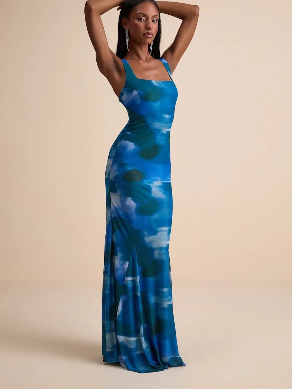 chiffon dress maxi Ever-Pretty Plus Size Champagne Print Floor Length With Sleeves With Sleeves Discover this navy blue GR_Shirts I Tried 12 Cute Color:Champagne  Gold